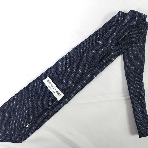Meeting Street Black Blue Geometric Polka Dot Silk Tie 57.75" x 4" Made In Italy - Picture 3 of 7